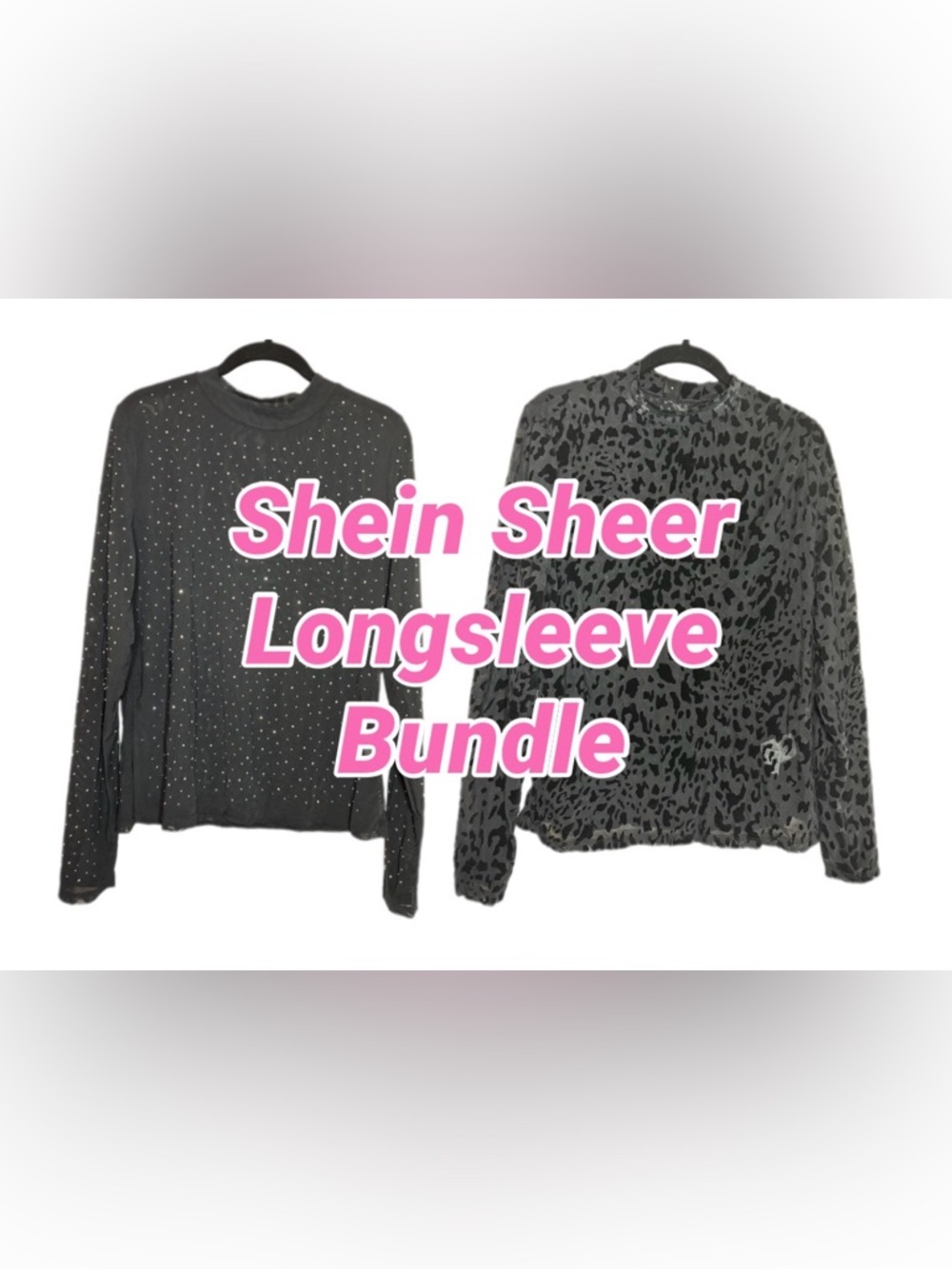 Shein Sheer Longsleeve Bundle - Black Rhinestone & Leopard Print